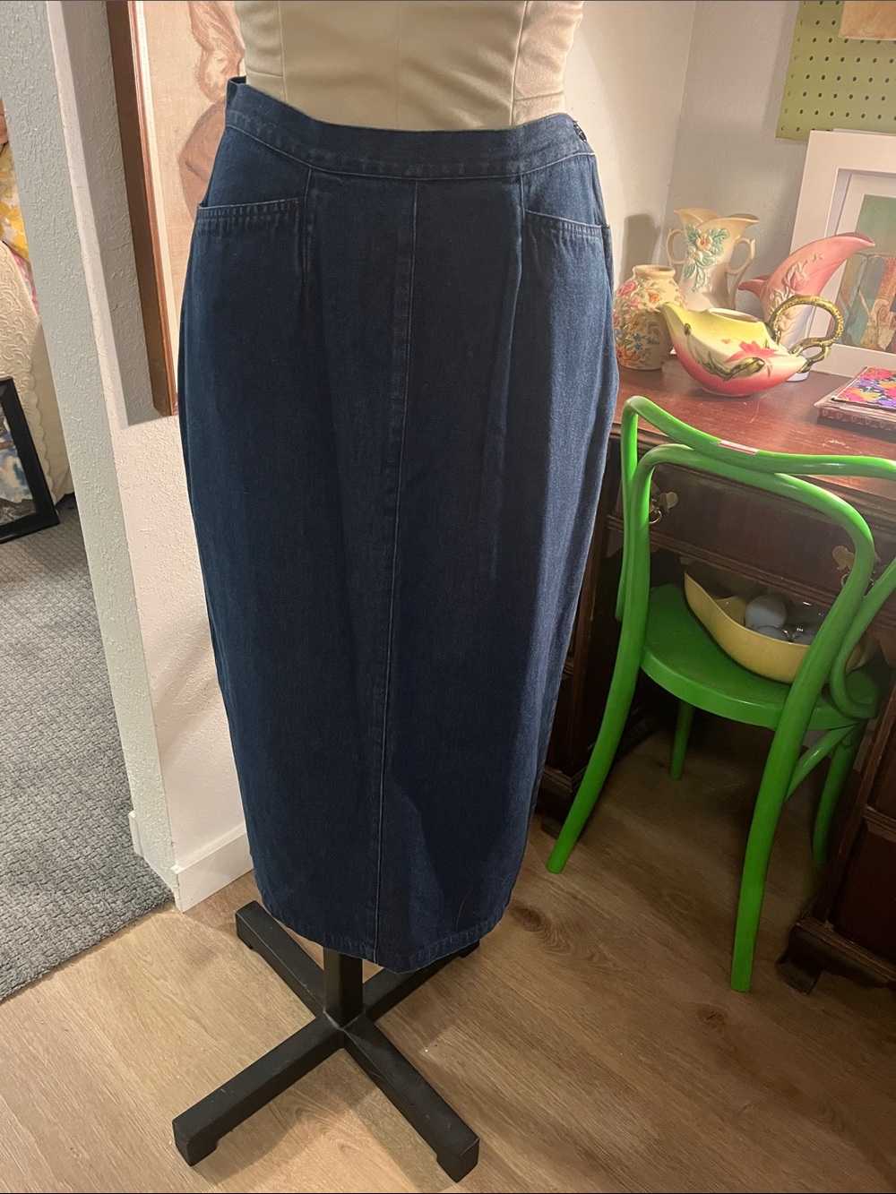 Vintage Classic Dark Blue Denim Pencil Skirt